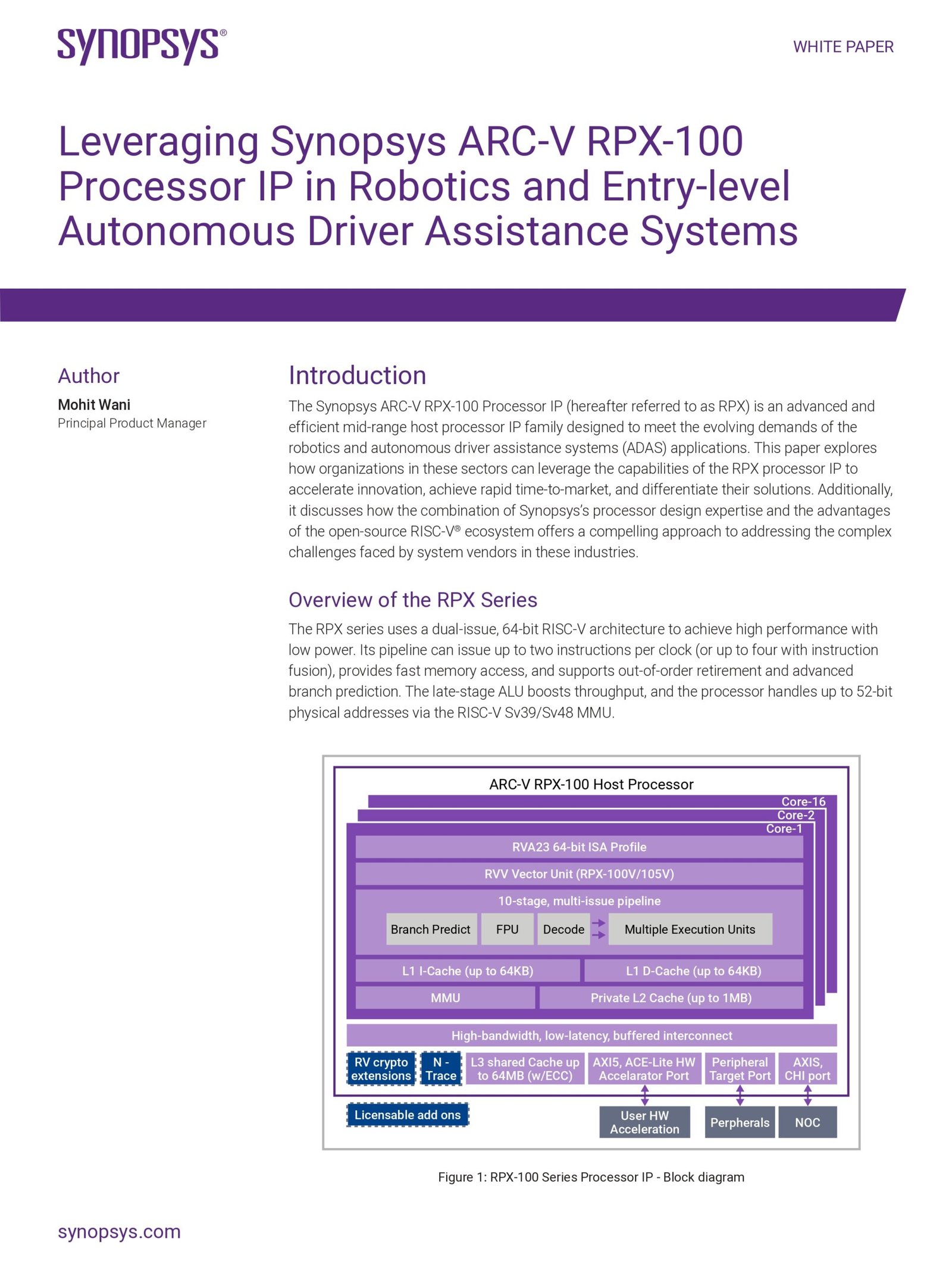 Accelerating Robotics and Entry-Level ADAS Innovation with Synopsys ARC-V RPX-100 Processor IP