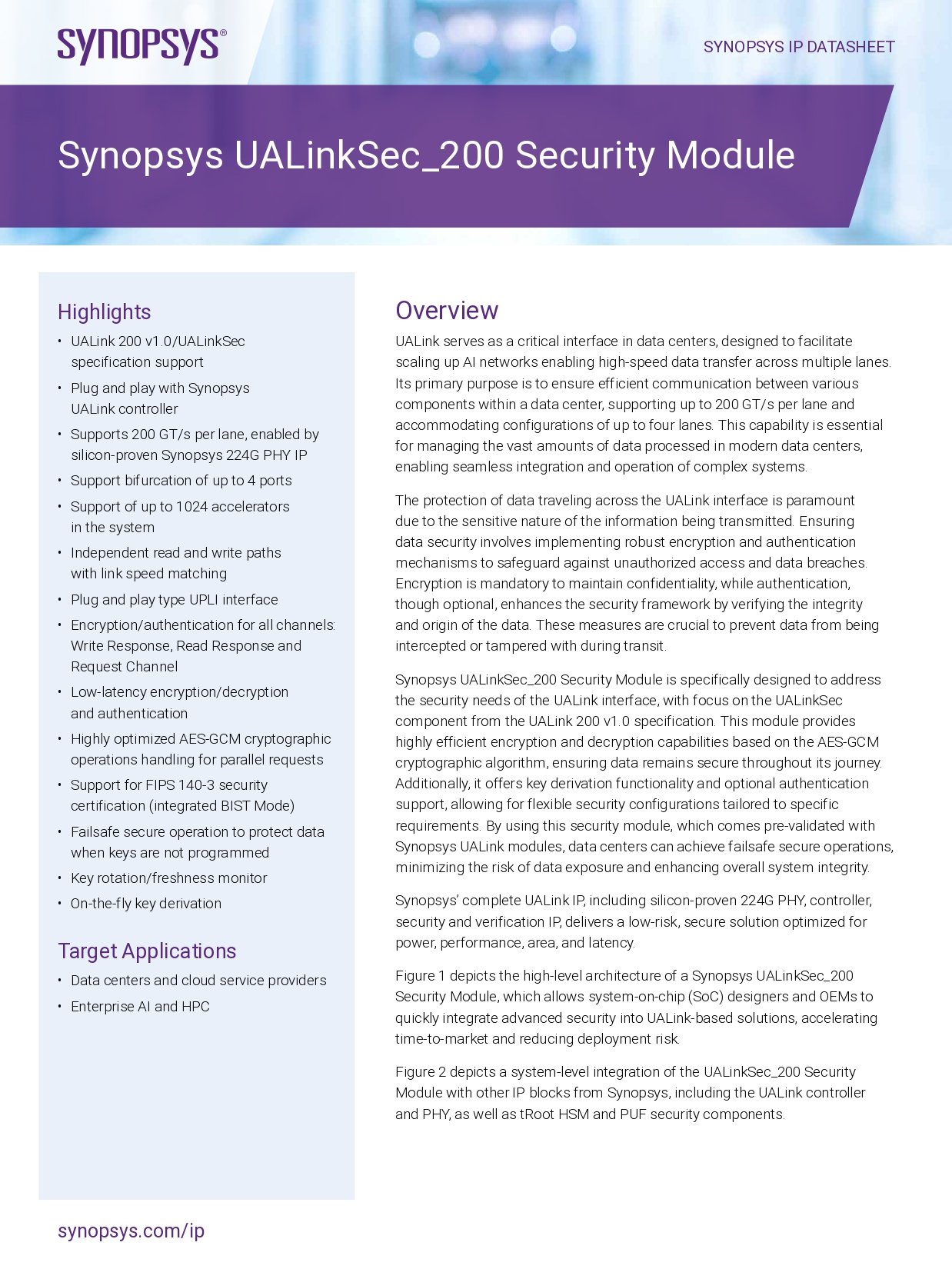 Enhancing Data Center Security with Synopsys UALinkSec 200 Security Module